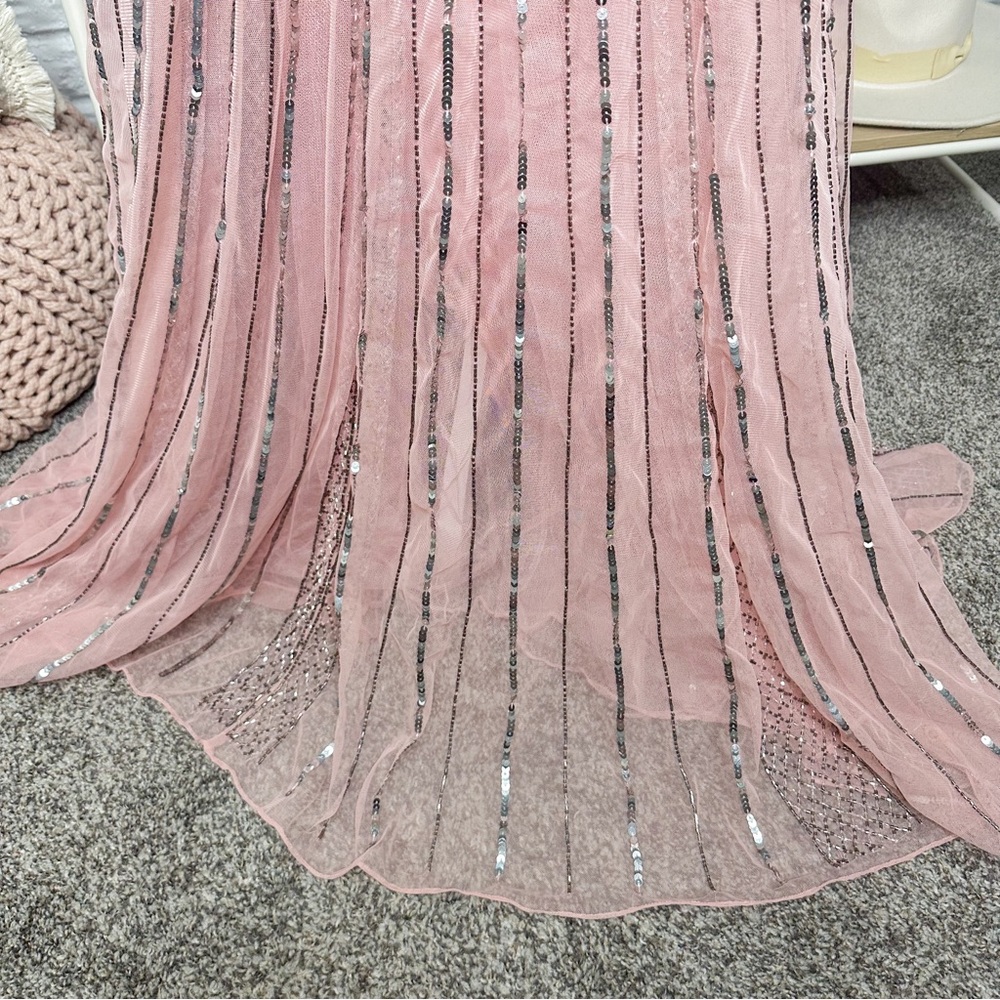 NWT Mac Duggal 5444 Deep V-Neck Rose Pink Sequin Long Gown - Picture 7 of 12